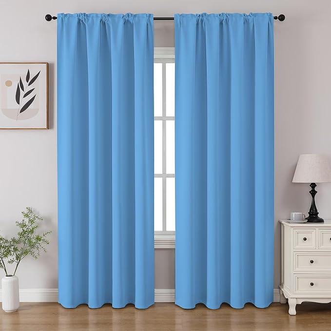 CUCRAF Light Blue Blackout Curtains 90 inch Length 2 Panels Set, Rod Pocket by CUCRAF