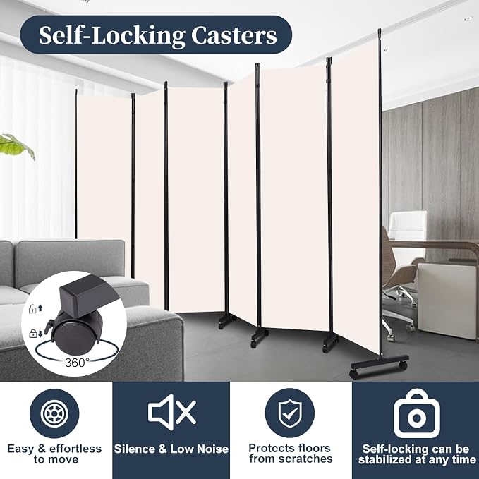 Room Divider 6 Panel-132''Wide Folding Privacy Screen, Large Partition Wall | - Image 3