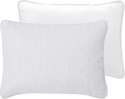 Easy-Going King Size Reversible Quilt Set with 1 Quilt and 2 Pillow Shams, Soft Bed Quilt Cover, Water Resistant Lightweight Microfiber Bedspread, Stain Resistant, Damask-White/White