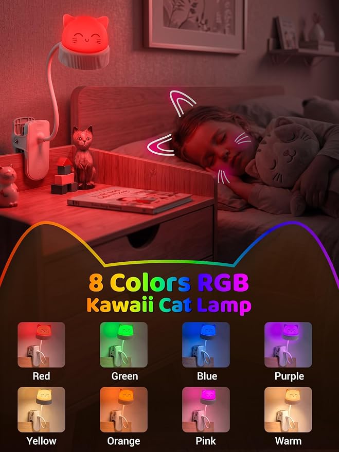 Cat Lamp, Dimmable RGB Clip on Light, Cute Desk Lamp Rechargeable Night Light | - Image 3