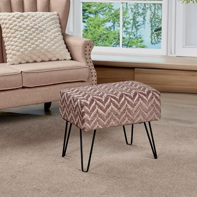 Home Soft Things Jacquard Chenille Ottoman, Arusha-Light Brown, Fuzzy Entry Way - Image 8