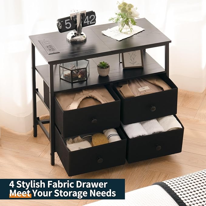 Yoobure Night Stand with Charge Station, Nightstand with 4 Drawers Bedside Table - Image 7
