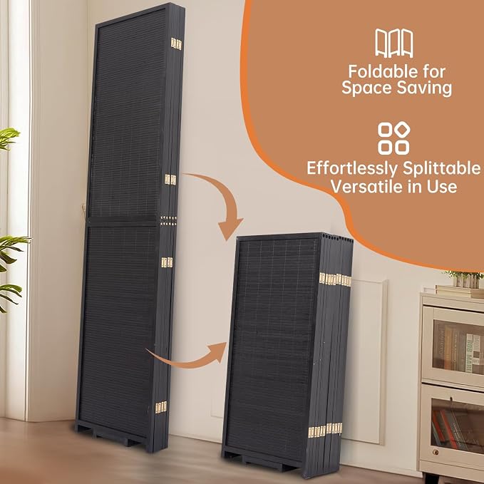 Room Divider Folding Privacy Screens, Hand-Made Natural Bamboo Room Dividers | - Image 4