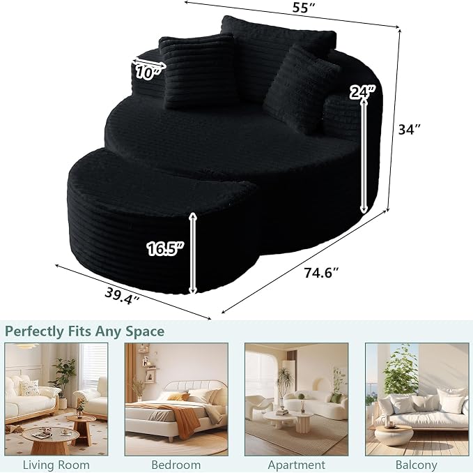 55'' Oversized Round Chair Lounge Chaise Indoor - Image 2