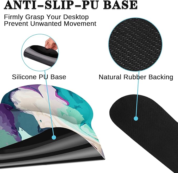 Britimes Teal and Purple Liquid Marbling Keyboard Mouse Pad Set 4in1 Large Mousepad+Keyboard Wrist Rest+Mouse Wrist Rest+Coaster Set with Ergonomic Design for Home Office Computer 35.4x15.7 inches