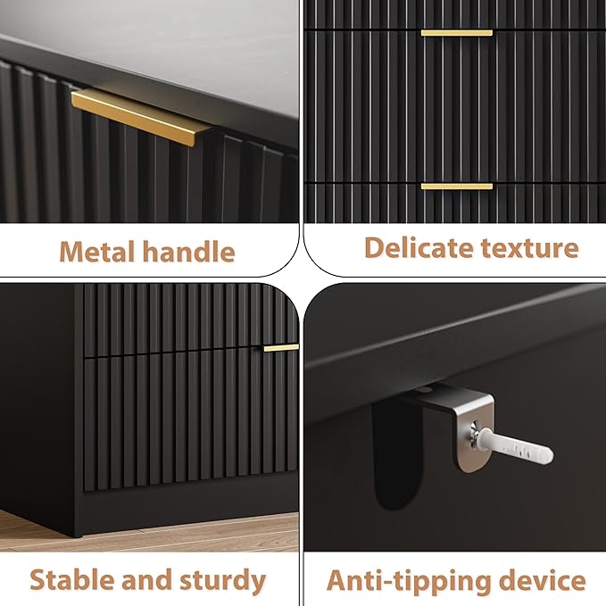 5 Drawer Dresser for Bedroom, Tall Dresser Chest of Drawers with Gold Handles, 32 Inch Wide Nightstand with for Bedroom, Living Rooms, Offices, and Entryways, Black