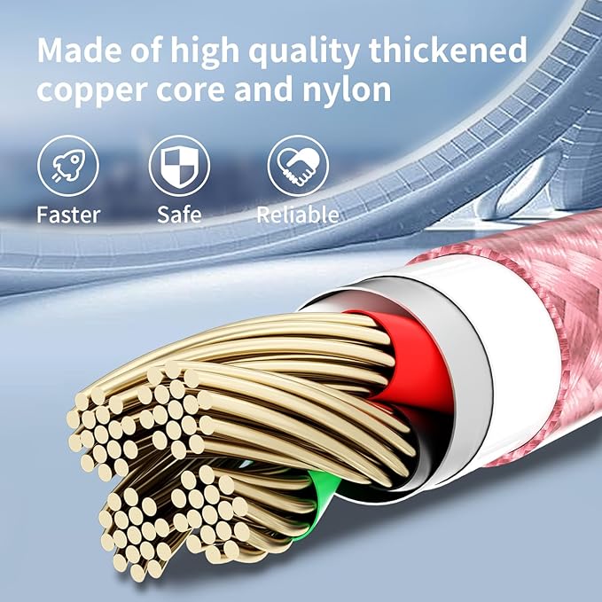 Multi Charging Cable,(2Pack 4FT) 3 in 1 Charging Cable for Multiple Devices, Nylon Braided Universal Charger Phone Charger Cord with Type-C,Micro USB,IP Port for iPhone16/15 Series/Phone&Pad-Pink