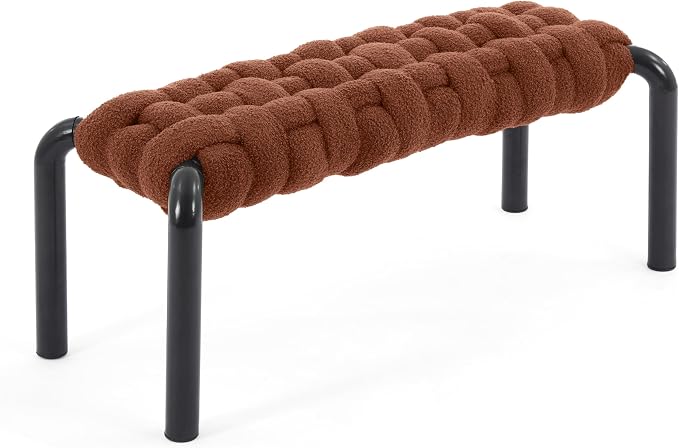 Merax 41" Teddy Fabric End of Bed Bench, Upholstered Window Seat - Image 5