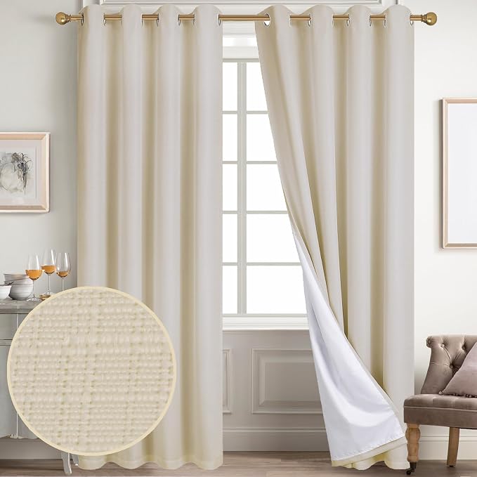 Diraysid 100% Blackout Curtains Light Beige Linen Curtains - Image 2