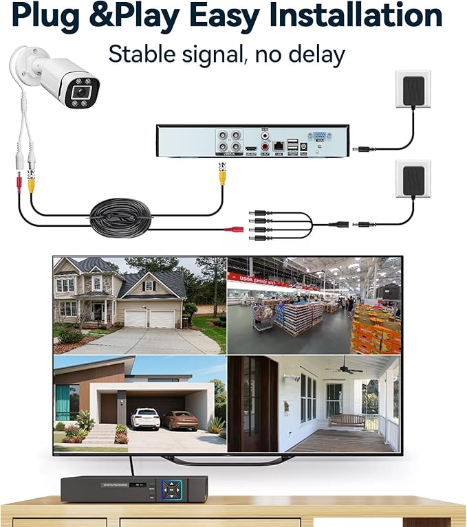 VORGUT Wired Security Camera System Outdoor, 4 Channel 5MP Lite AHD TVI DVR Recorder with 500G HDD, 4pcs Wired Surveillance CCTV Bullet Camera Indoor Outdoor, Smart Motion Detection, Night Vision