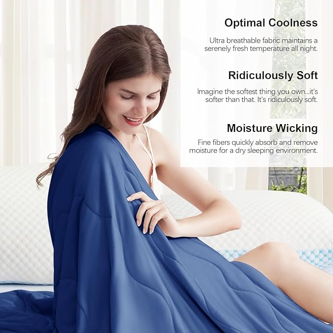EASELAND Cooling Comforter Queen, Cold Touch Fabric Absorbs Body Heat, Double-Sided Cool Design Soft Fluffy Cooling Blanket for Night Sweats Hot Sleeper(Navy Blue, Queen(90"x90"))