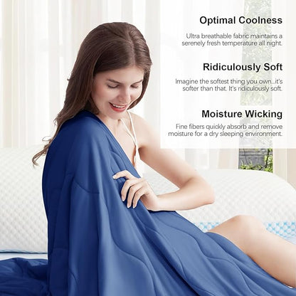 EASELAND Cooling Comforter Queen, Cold Touch Fabric Absorbs Body Heat, Double-Sided Cool Design Soft Fluffy Cooling Blanket for Night Sweats Hot Sleeper(Navy Blue, Queen(90"x90"))