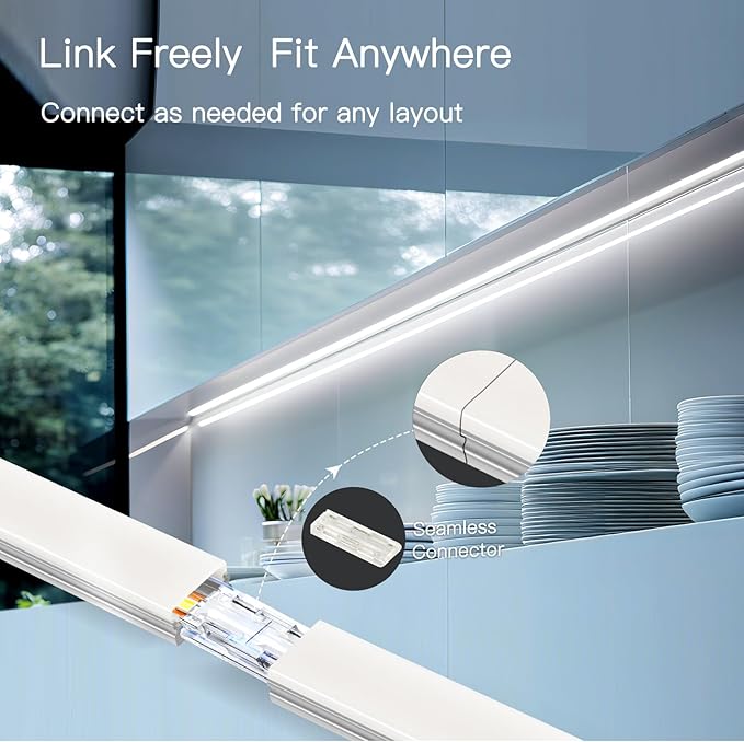 V4light Plug in Under Cabinet Lighting, 6 Pack 12 Inch Ultra-Slim LED Light Bars, Smart App/Voice/Remote Control, Works with Alexa, Dimmable & CCT Adjustable, 5W/Bar, for Kitchen, Closet, Counter