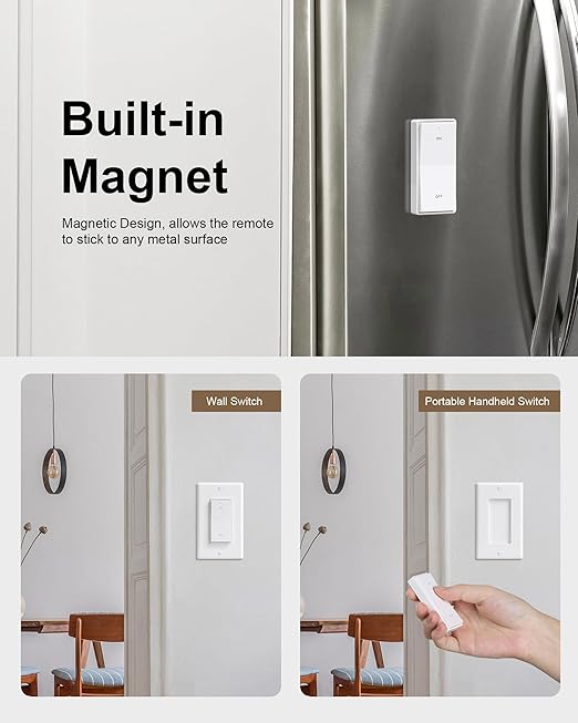 TREEWELL 3 Way Wireless Light Switch and Receiver Kit, Decorator Rocker Wall Switch, 200FT RF Range, No in-Wall Wiring Required, Programmable & Expandable for Ceiling Light, Fans, Lamps