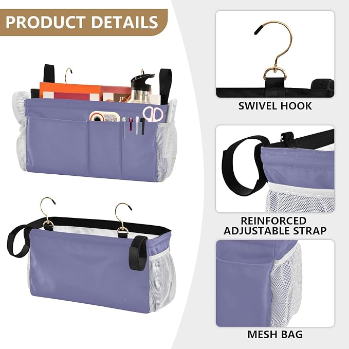 Purple Bedside Caddy Storage Bag Bedside Organizer - Image 5