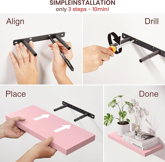 BAYKA Pink Floating Shelves 15.7in, Wall Mounted - Image 5
