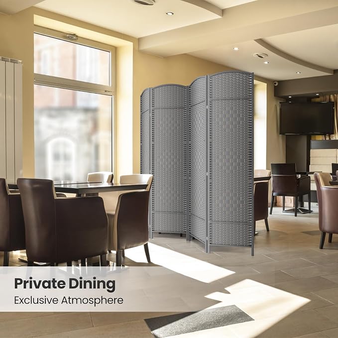 4 Panel Folding Room Divider, Woven Privacy Screen, handcrafted diamond pattern - Image 6