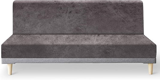 molasofa Leather Like Stretch Futon Slipcover Armless Futon Bed Sofa Cover Furniture Protector with Elastic Bottom, Soft and Washable Futon Cover for Sofa Bed Stay in Place（Medium，Khaki）