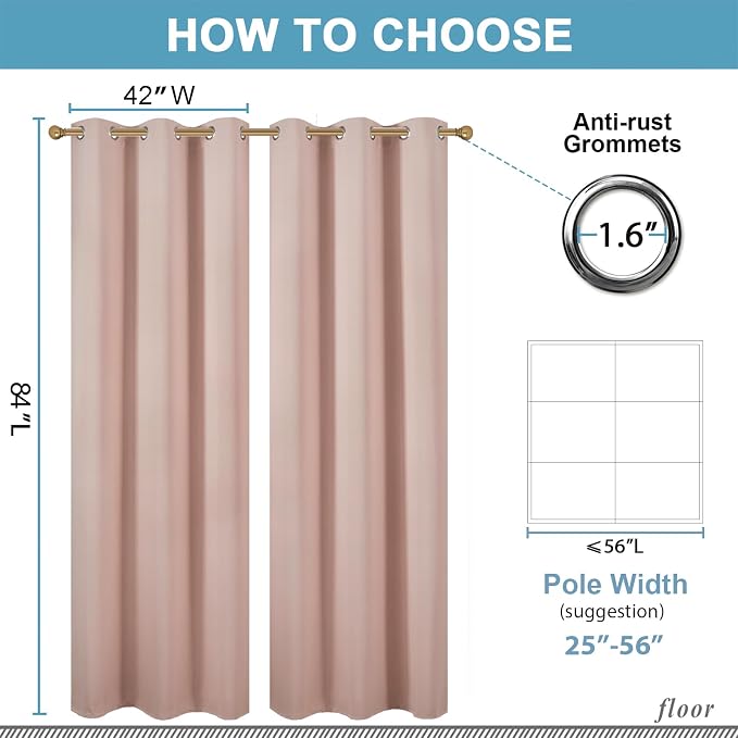 Diraysid Blush Pink Grommet Blackout Curtains - Image 6