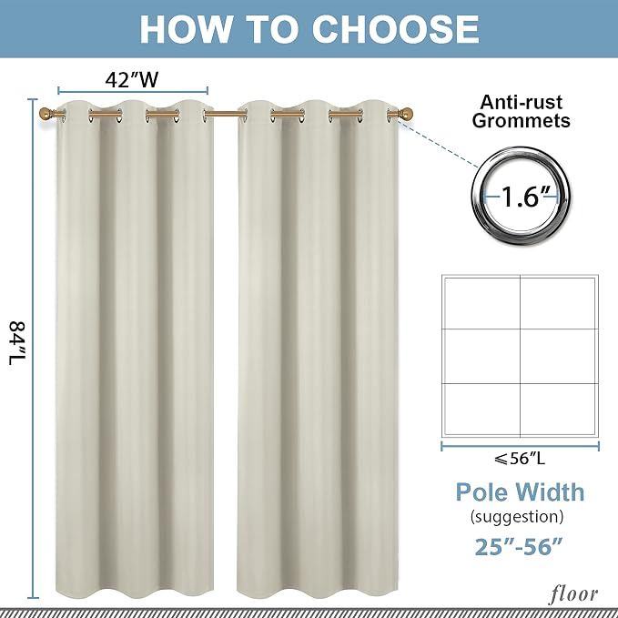 Diraysid Light Beige Grommet Blackout Curtains - Image 3