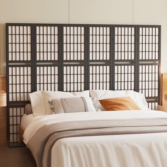 Room Divider with Shelves, 66.9-Inch Tall Japanese Shoji Style Wood Screen with - Image 5