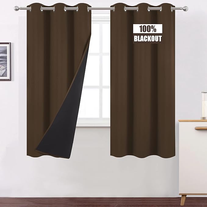 Chocolate Brown Thermal Blackout Curtains/40 x 72 Inch/Set of 2 Panels Room by Lemomo