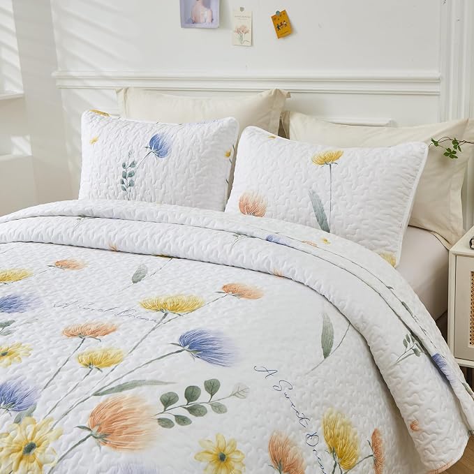 Dinjoy Quilt Set California King Size, Fall Floral Bedspread Bedding Set | Soft - Image 2