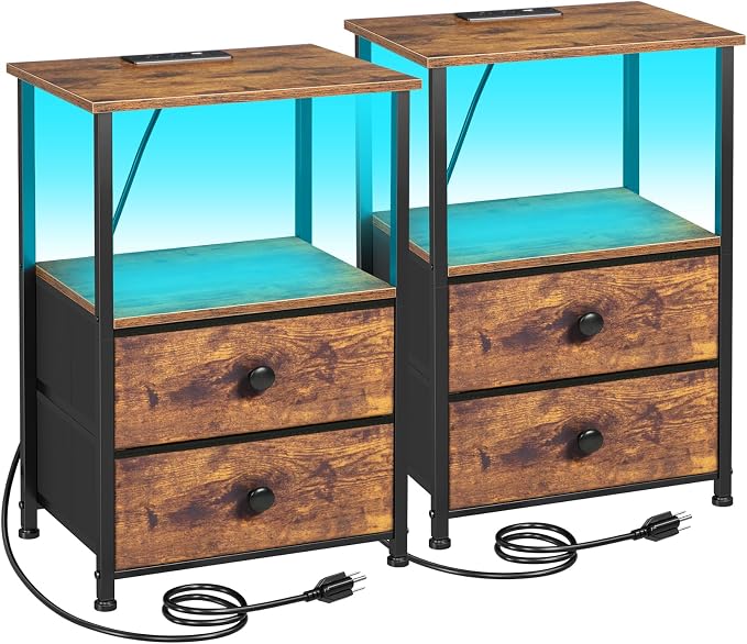 Nightstands Set of 2, LED Night Stand by LOAKEKEL