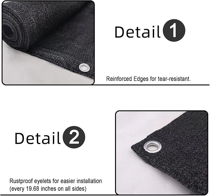 Custom Size 3.3'x12' Black Balcony Privacy Screen 90% UV Block | Windscreen - Image 4