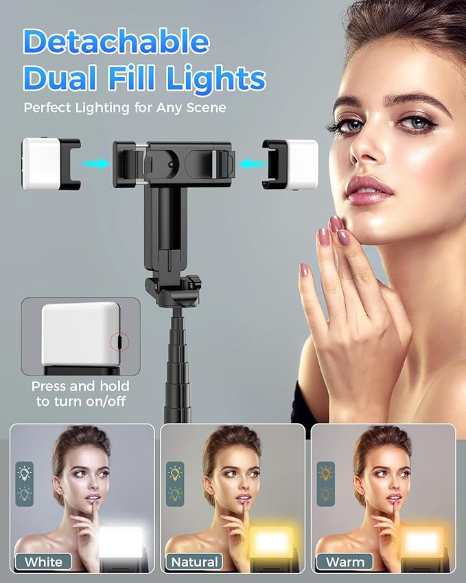 Kinwald 3-in-1 Phone Tripod with LED Lights & Remote, Extendable Selfie Stick Tripod Stand, Compact Portable with Bluetooth Remote for iPhone/Android Vlogging & Photography (Black)