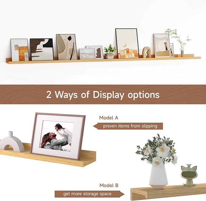 Floating Picture Ledge Shelves for Wall Set of 2, 72 Inches Picture Ledge Shelf - Image 6