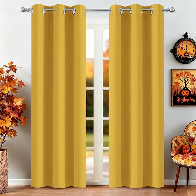 Yakamok Blackout Curtains 38x84 inch Mustard Yellow Thermal Drapes-Bedroom | 2 by Yakamok