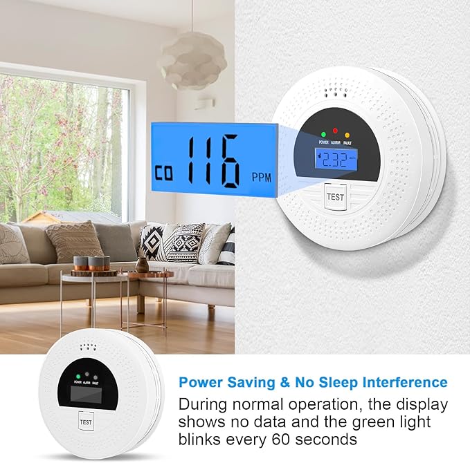 4-Pack, Smoke and Carbon Monoxide Detector, Smoke Detector Carbon Monoxide Detector Combo with Test Button, Digital Display, 85dB Alarm for Home and Office