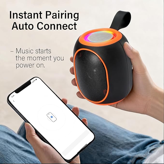 Portable Bluetooth Speaker – 8W HD audio quality, TWS stereo pairing, LED light show, compact and portable, suitable for outdoor use, can be used in cars, travel and parties, a cool teen gift(Orange)