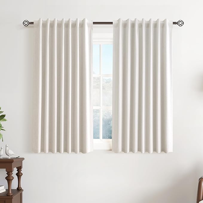 Cream Natural Linen 100% Blackout Kitchen Curtains 45 Inch Length Short Modern by Guken