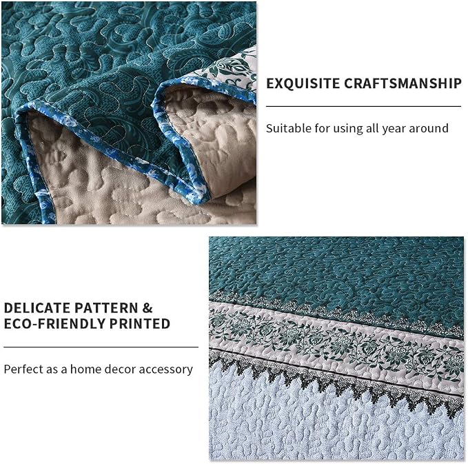 3-Piece Queen Quilt Set Quilted Bedspread Oversized Microfiber Soft Lightweight - Image 4