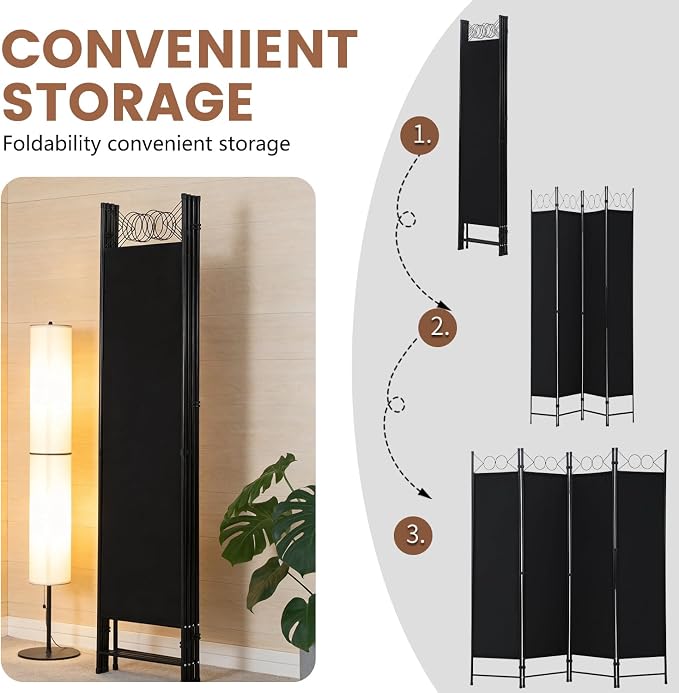 FDW 4 Panel Room Divider, 6FT Folding Privacy Screen Freestanding Partition Wall - Image 4