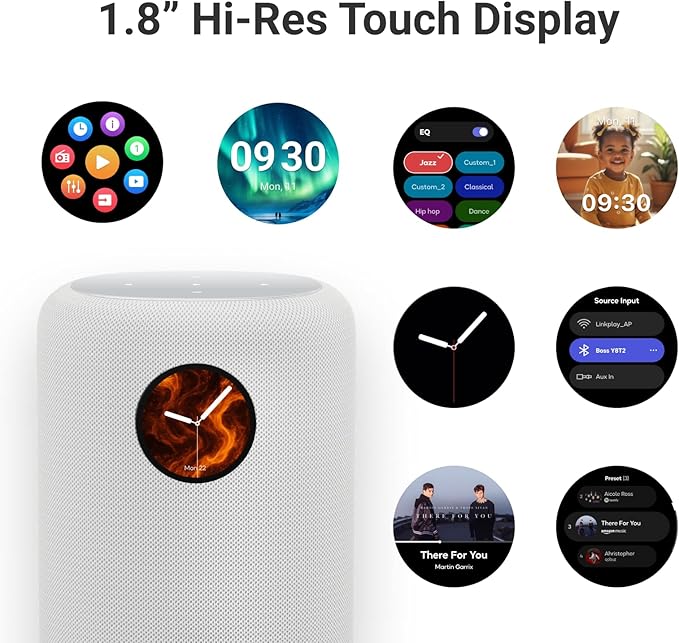 WiiM Sound Smart Speaker with 1.8″ Touch Display, Hi‑Res 24‑bit/192 kHz, AI RoomFit™ Room Correction, 100W Peak, Wi‑Fi 6E/Bluetooth 5.3, Multi‑Room & Stereo Pairing, Remote Included, White