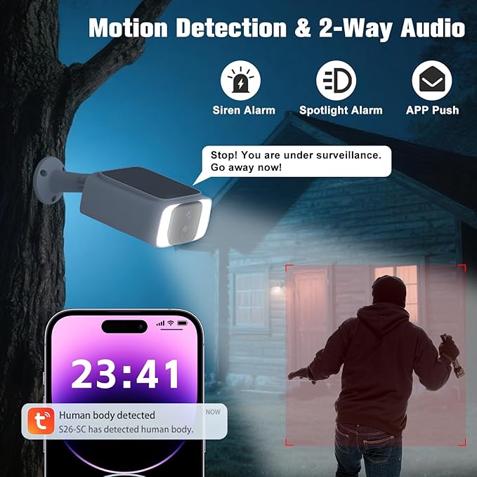 4G LTE Cellular Solar Security Camera Outdoor,365 Days Free Unlimited Data,Tuya Smart Camera,2K Outdoor Surveillance,Color Night Vision, AI PIR Motion Sensor,No WiFi Security Camera ,64GB Storage