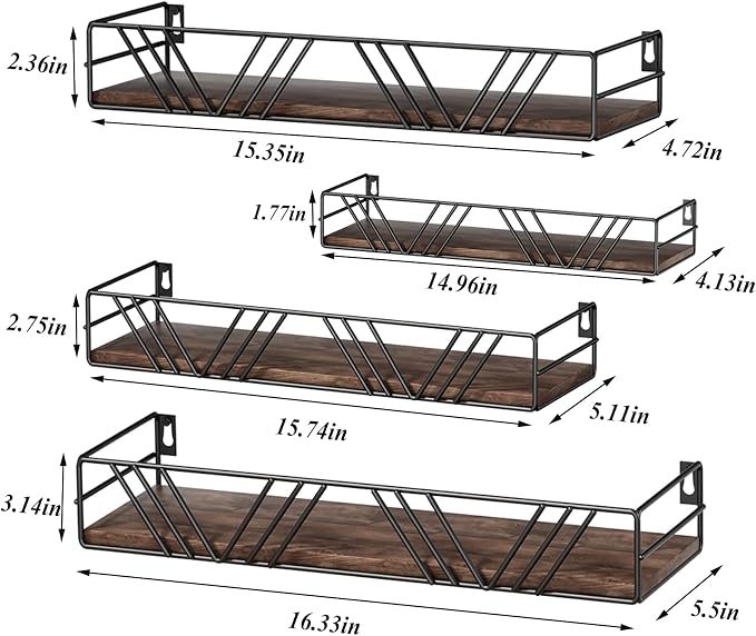 Amaoot Floating Shelves for Wall Set of 4, Wall Shelf Wood Floating Shelf | - Image 2