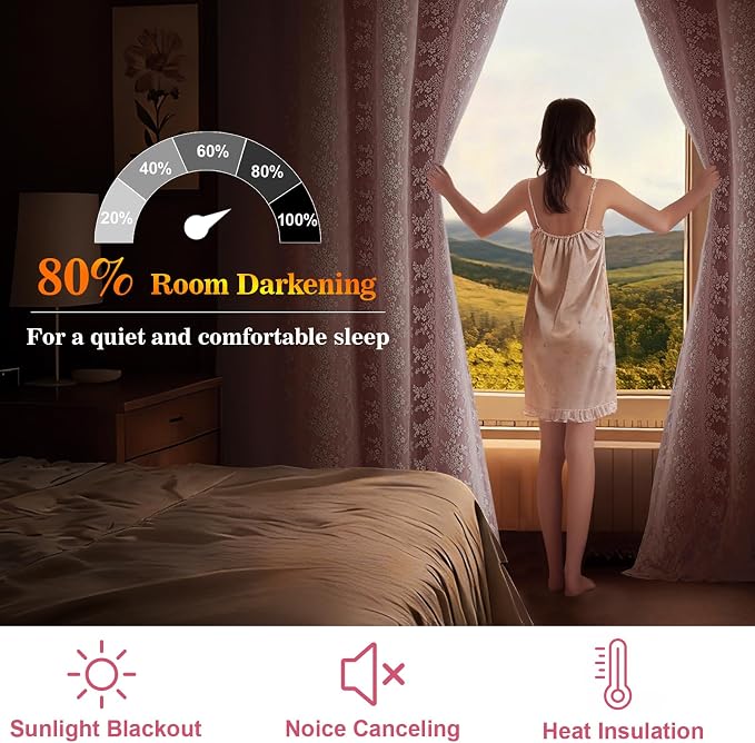 Yinhua Pink Kitchen Curtains 36 Inch Length Double Layer Blackout Cafe Curtains - Image 4
