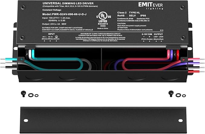 EMITEVER Dimmable Led Driver, 2 Packs 96W AC 110V-277V to DC 24V Transformer, 5-in-1 Dimming: ELV/MLV/TRIAC / 0-10V / 1-10V / 10V PWM/Potentiometer, Waterproof IP67 and UL Listed