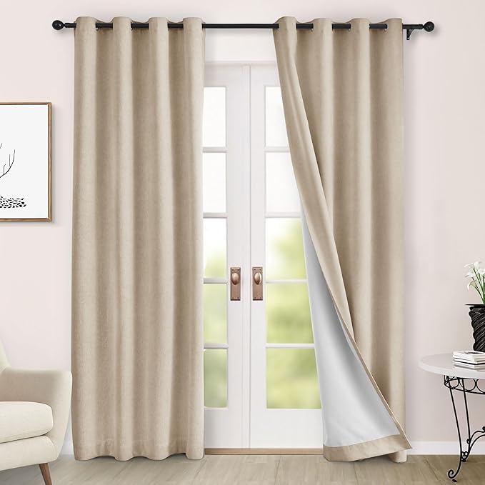 Macochico Full Blackout Curtains 84 Inches Long Insulated Noise Reducing Chenille Curtains for Living Room Bedroom Nursery Auditorium Taupe Curtains with Tieback Grommet 72" Wx84 L 1 Panel