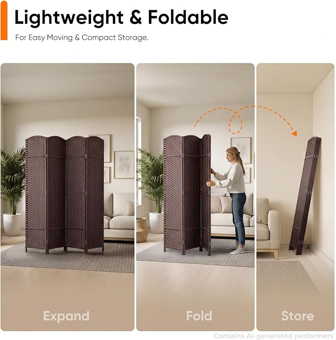 Outdoor Privacy Screen 4-Panel Folding Room Divider Space Partition | 67"H 64"W - Image 4