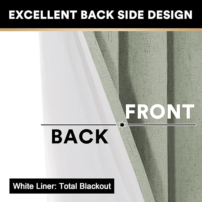 PrinceDeco Blackout Curtains 84 Inches Long Patio Curtains for Sliding Door Blackout Curtains for Sliding Glass Doors 100 Inch Wide Curtains for Living Room,100 X L84 Inch, Sage