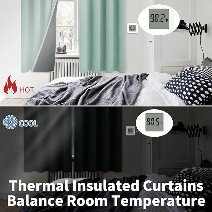 BGment Thermal Insulated 100% Blackout Curtains for Bedroom with Black Liner, Double Layer Full Room Darkening Noise Reducing Grommet Curtain (42 x 84 Inch, Frosty Green, 2 Panels)