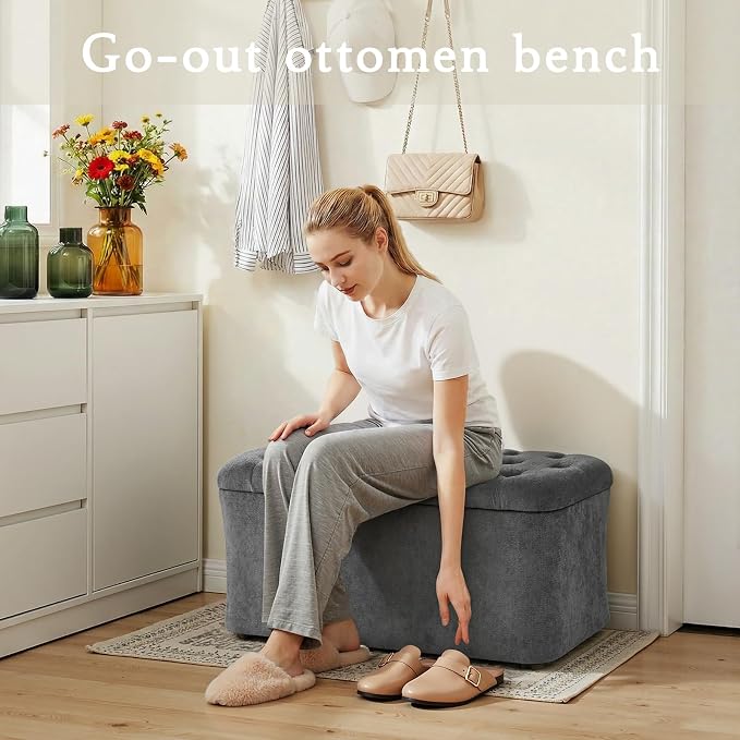 Storage Ottoman Bench, End of Bed Bench, 39.8 x 18.1 x 17.7 Inches Pouf Ottoman - Image 7