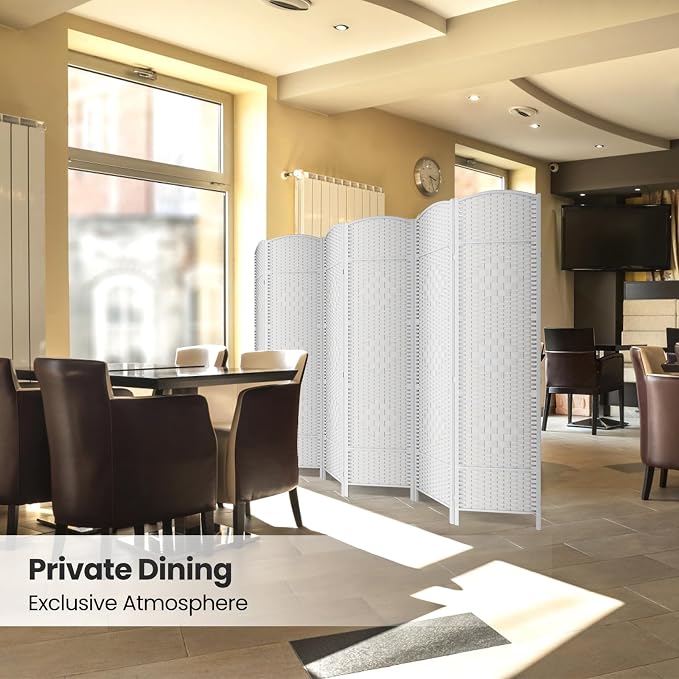 6 Panel Folding Room Divider, Woven Privacy Screen, handcrafted diamond pattern - Image 6