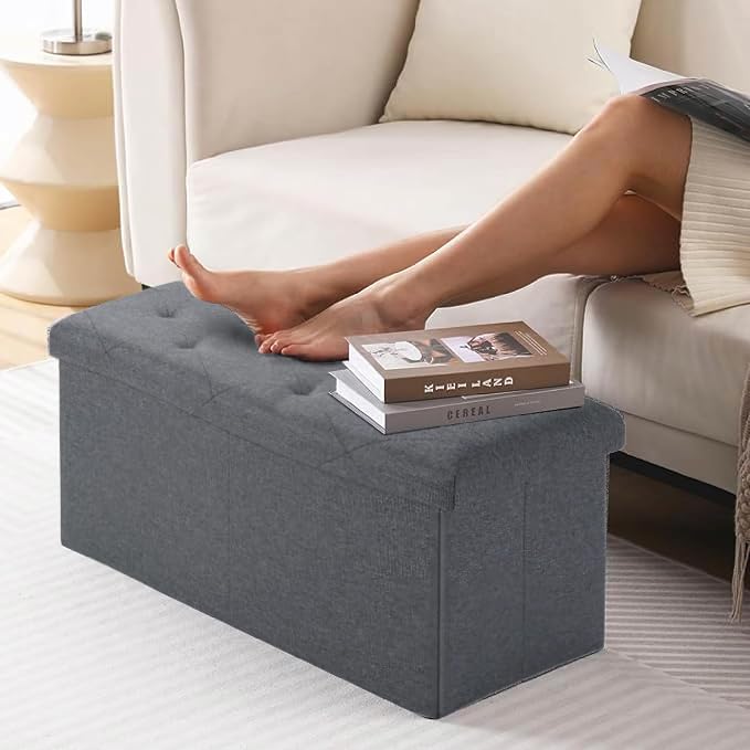 Folding Storage Ottoman Bench, Ottoman Foot Rest, End of Bed Bench, Storage - Image 6