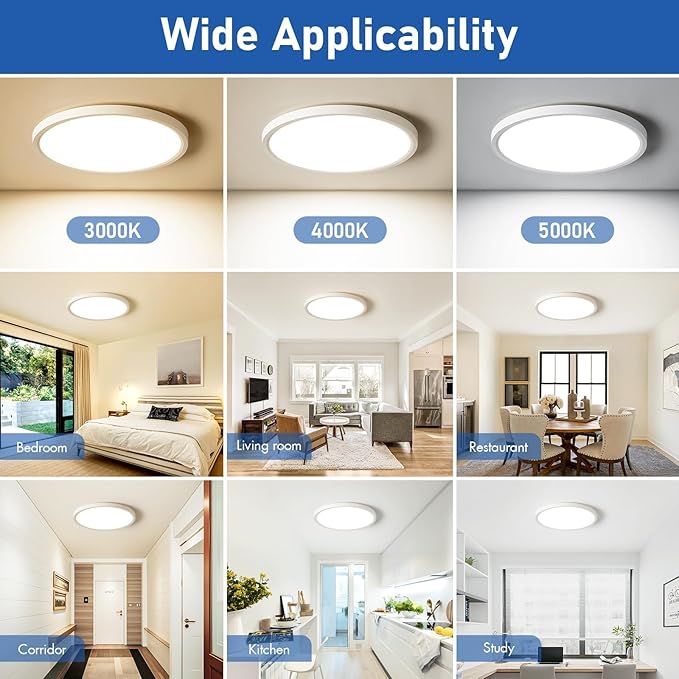 YELIOLED 6 Pack 12 Inch Slim Dimmable LED Flush Mount Ceiling Light Fixtures, 24W 2640LM 3000K/4000K/5000K, House Upgrade Led Lights for Bedroom Hallway Laundry Room Rental Units, 240W Equiv., White